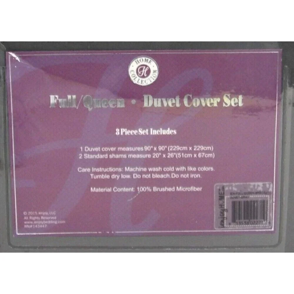 BECKY CAMERON Home Collection 1800 FULL / QUEEN Gray Duvet Cover & 2 Shams NEW
